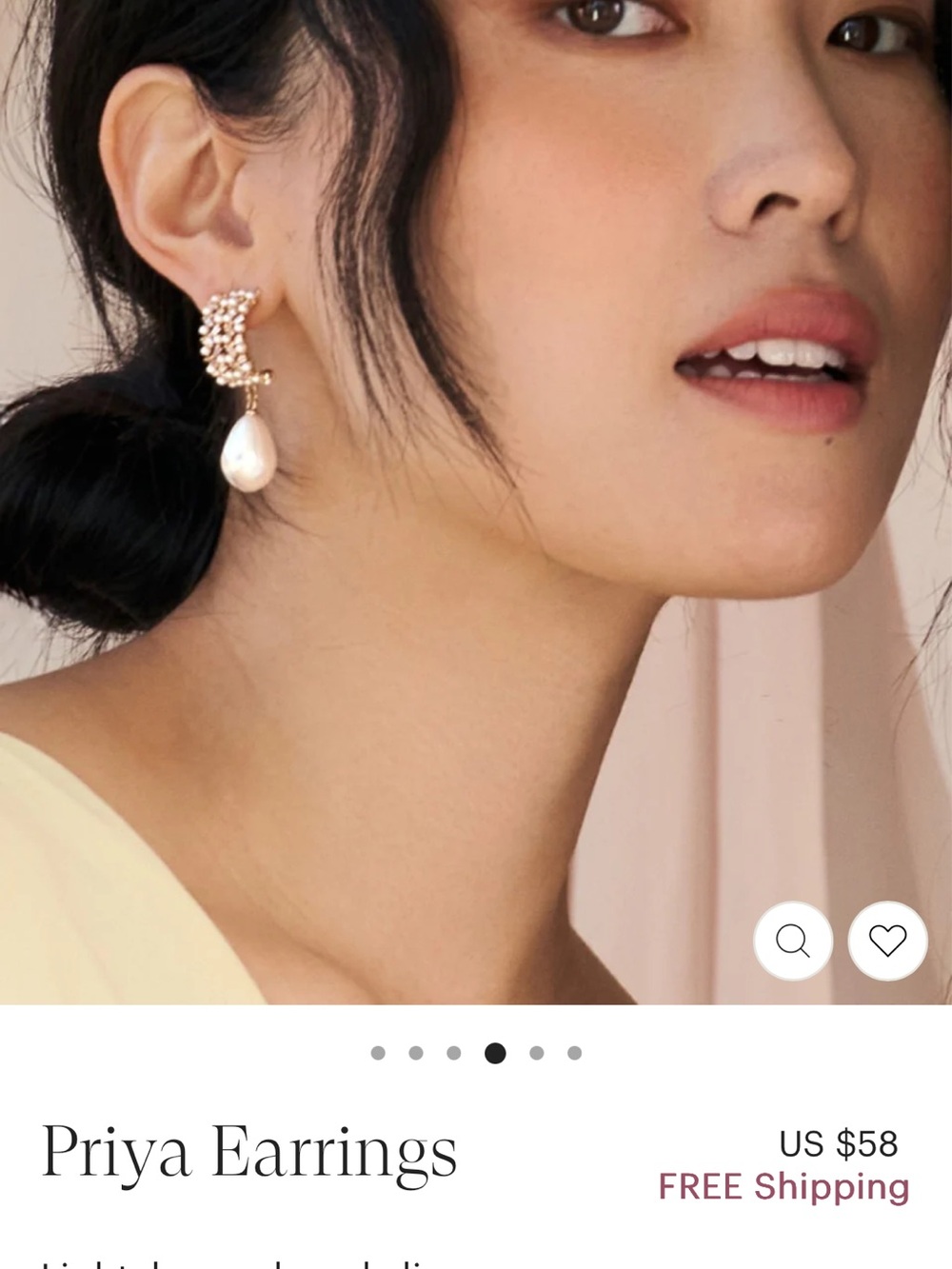 Priya Gold Pearl Drop Earrings - Picture 2 of 2
